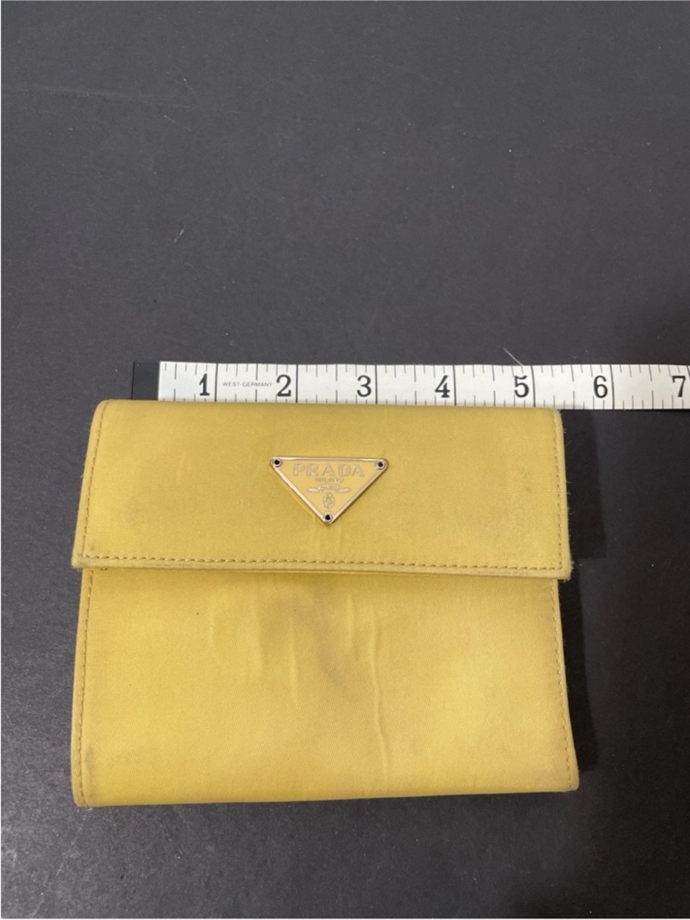 PRADA Triangle Logo Fold Wallet Nylon Butter Yellow ✨USED - Authentic - Picture 6 of 7